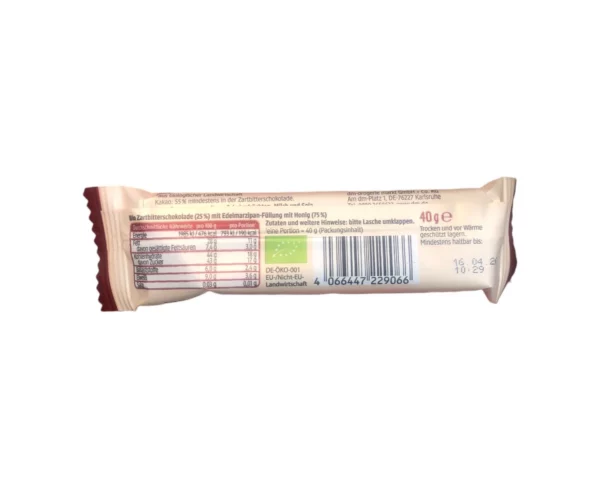 Schokoriegel, Edelmarzipan mit Honig & Zartbitterschokolade, 40 g