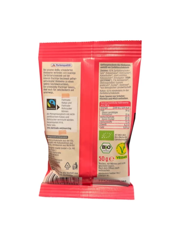 Schokolierte Himbeeren in Zartbitter, 50 g