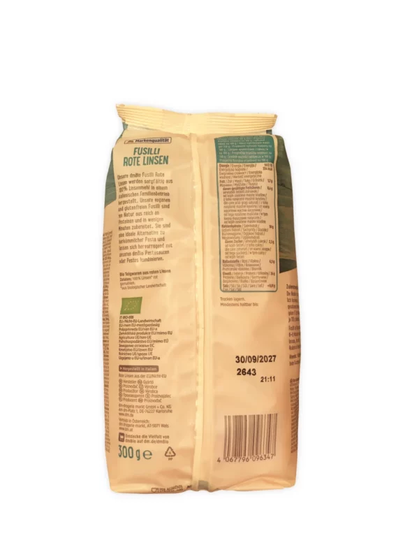 Nudeln, Fusilli aus roten Linsen, 300 g Nudeln, Fusilli aus roten Linsen, 300 g