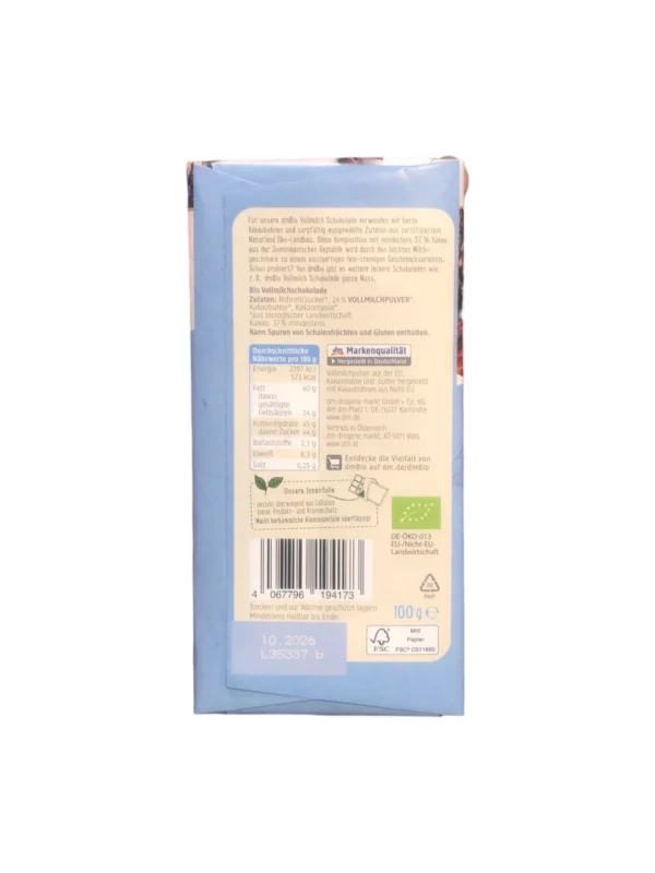 Chocolate, whole milk, 100 g