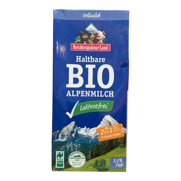 Milch, haltbare Alpenmilch, 3,5% Fett, laktosefrei, 1 l