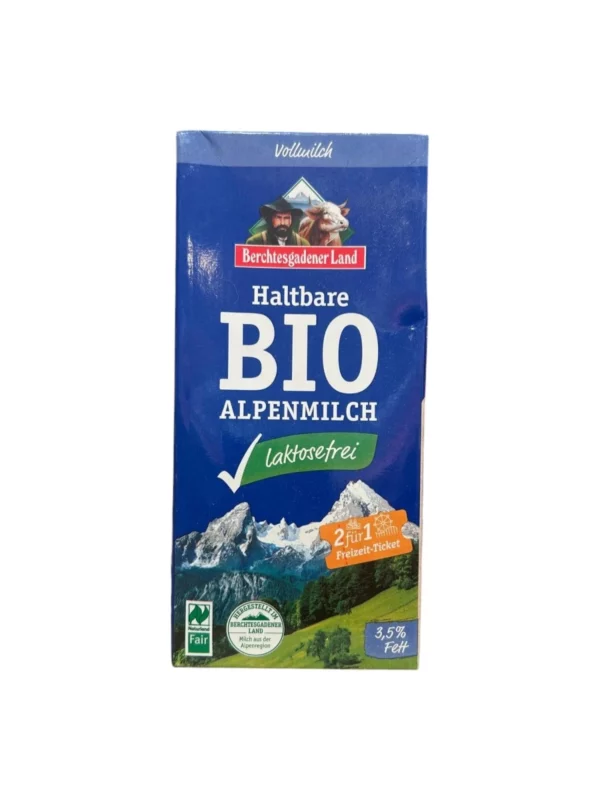 Milch, haltbare Alpenmilch, 3,5% Fett, laktosefrei, 1 l