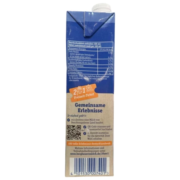 Milch, haltbare Alpenmilch, 3,5% Fett, laktosefrei, 1 l
