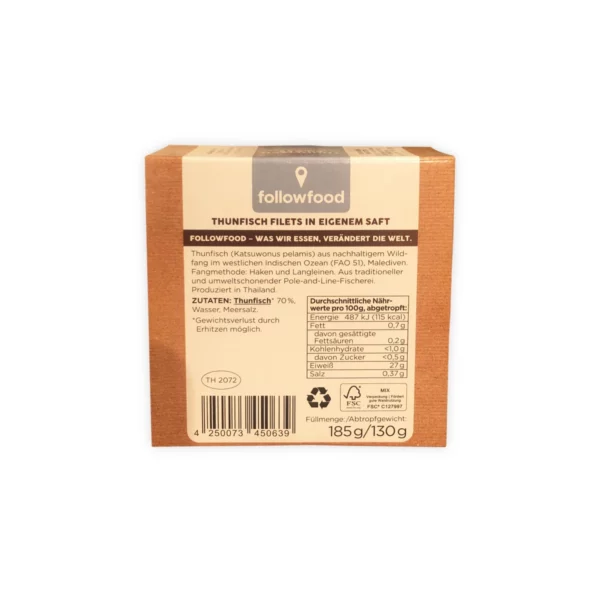 Tuna fillets, in own juice, MSC certified, Fair Trade, 130 g Tuna fillets, in own juice, MSC certified, Fair Trade, 130 g