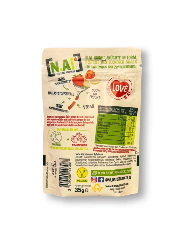Dried fruit, fruit snack strawberry, soft apple-based pieces, 35 g