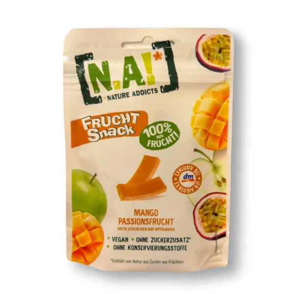 Trockenfrüchte, Fruchtsnack Mango Passionsfrucht, Softe Stückchen auf Apfelbasis, 35 g