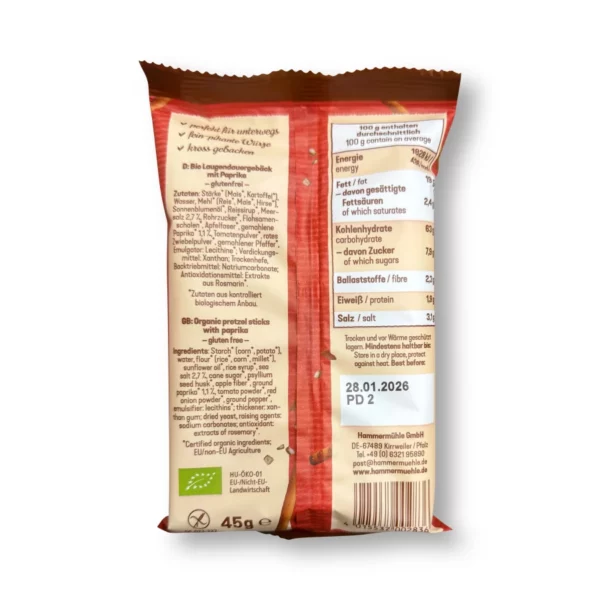 Paprika Salzstangen, glutenfrei, 45 g