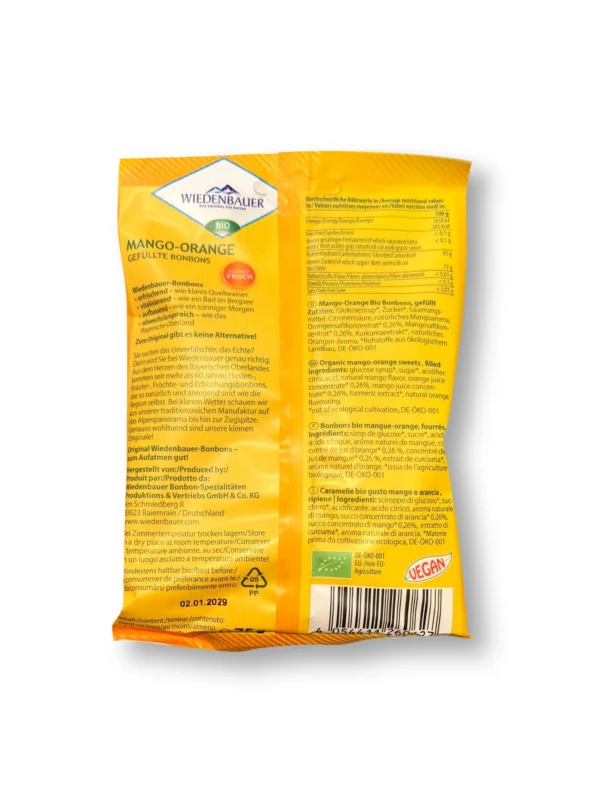 Candy, mango-orange, filled, 75 g