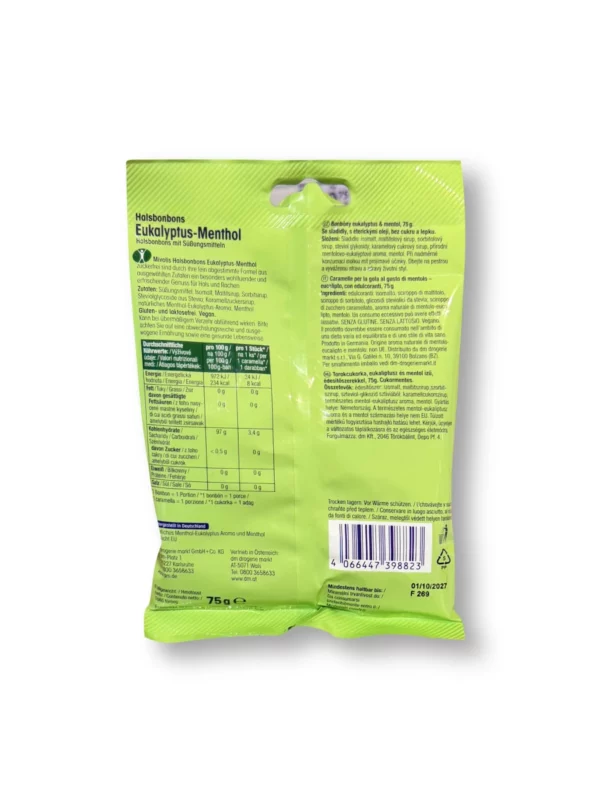 Bonbon, Eukalyptus-Menthol, zuckerfrei, 75 g Bonbon, Eukalyptus-Menthol, zuckerfrei, 75 g