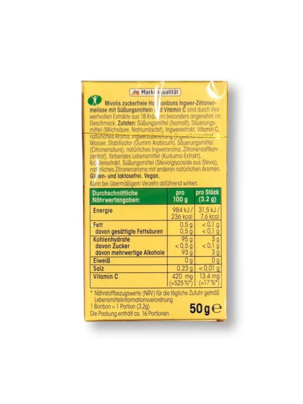Candy, ginger-lemon balm, sugar-free, 50 g