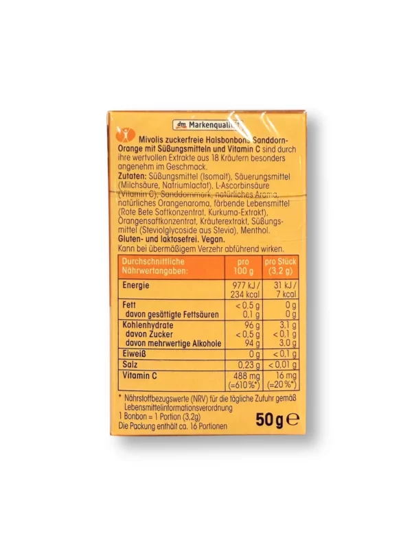 Candy, sea buckthorn orange, sugar-free, 50 g
