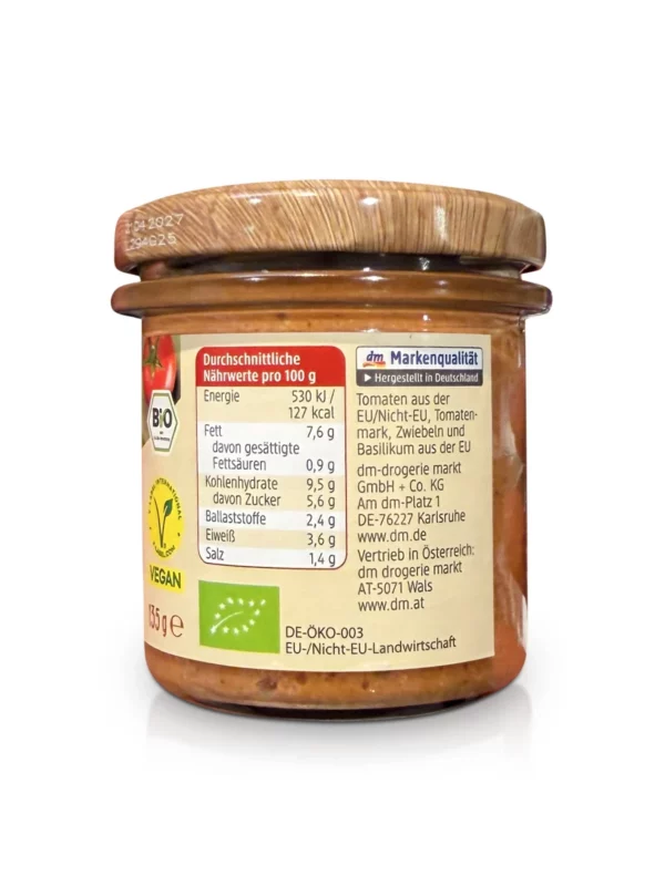 Gemüseaufstrich, Tomate Basilikum, 135 g Gemüseaufstrich, Tomate Basilikum, 135 g