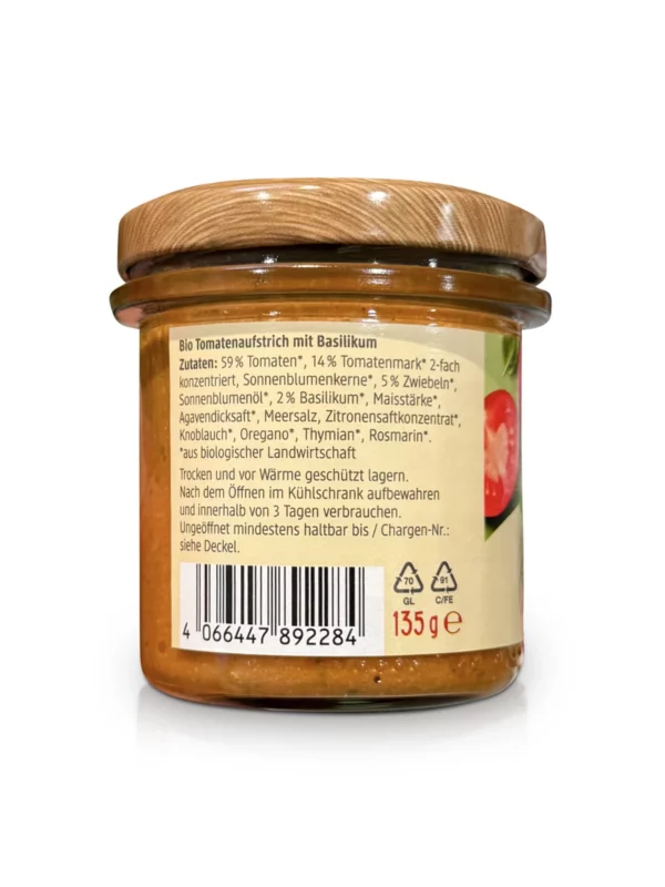 Gemüseaufstrich, Tomate Basilikum, 135 g Gemüseaufstrich, Tomate Basilikum, 135 g