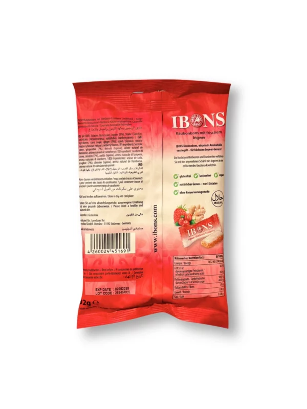 Bonbon, Ingwer-Himbeere mit Cranberry, 92 g