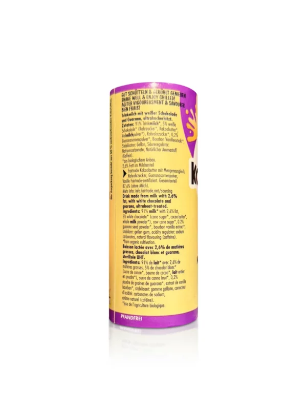 Ready-to-drink chocolate drink, white chocolate with natural caffeine from guarana, 235 ml