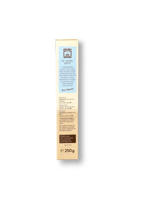 Pasta, lasagne made from wholegrain rice, gluten-free, 250 g