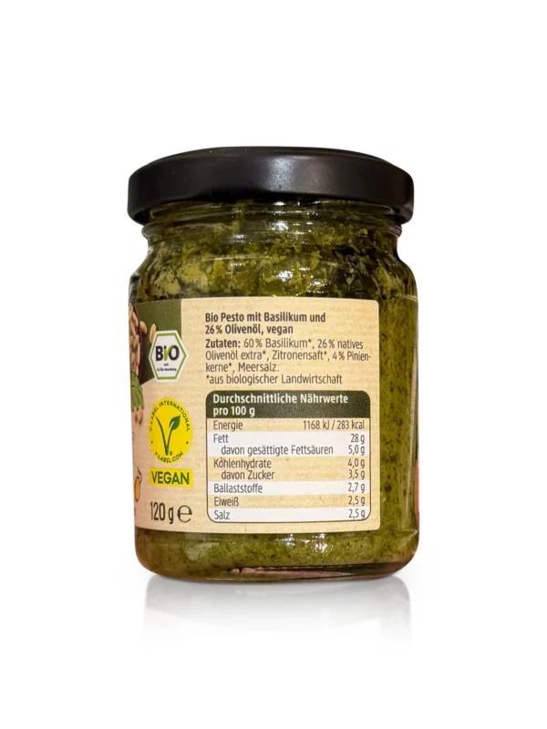 Pesto, basilico with olive oil & pine nuts, vegan, 120 g Pesto, basilico with olive oil & pine nuts, vegan, 120 g