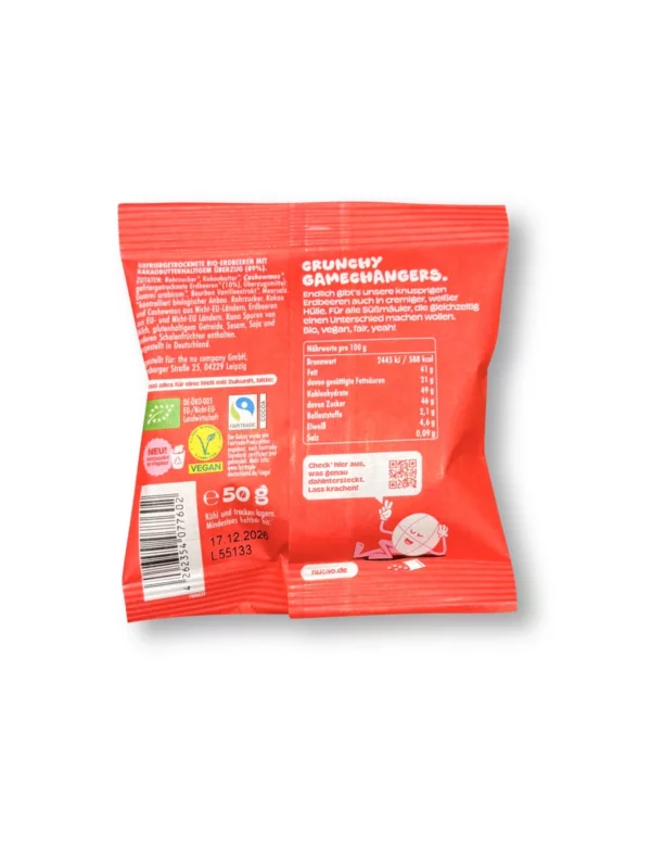 Trockenfrüchte, White Crunchy Strawberries, Erdbeeren mit Schokolade, 50 g