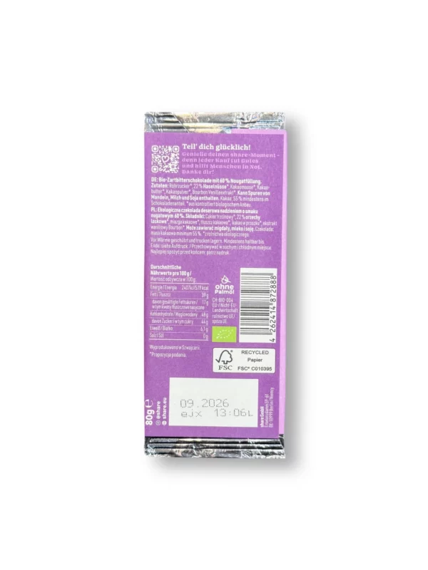 Chocolate, nougat, 80 g Chocolate, nougat, 80 g