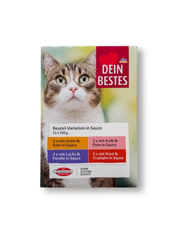 Wet cat food with chicken, salmon, veal, beef in sauce, multipack (12x100 g), 1,200 g