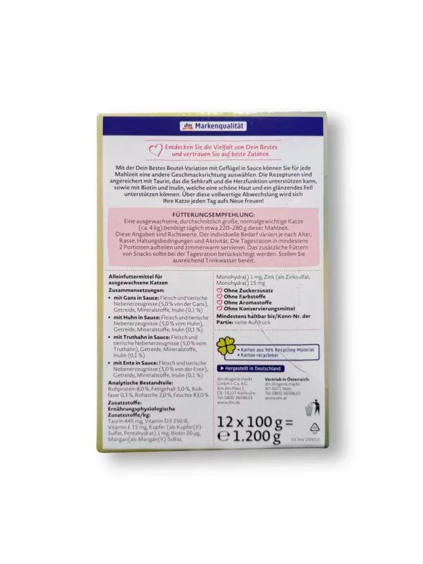 Wet cat food poultry in sauce, multipack (12x100 g), 1,200 g