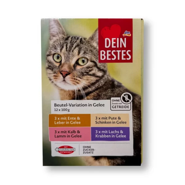 Wet cat food with duck, veal, turkey, salmon in jelly, multipack (12x100 g), 1,200 g