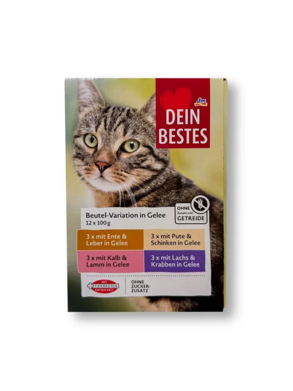 Wet cat food with duck, veal, turkey, salmon in jelly, multipack (12x100 g), 1,200 g