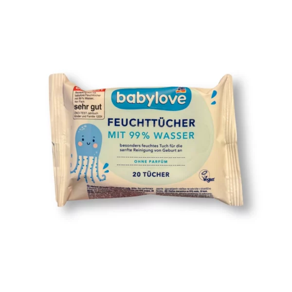 Wet wipes with 99 % water, travel size, 20 pcs.