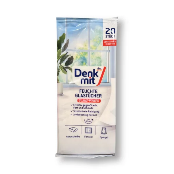 Moist cleaning cloths for glass, 20 pcs