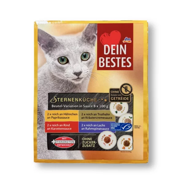 Wet cat food rich in chicken, turkey, beef & salmon, Sternenküche Multipack (8x100 g), 800 g Wet cat food rich in chicken, turkey, beef & salmon, Sternenküche Multipack (8x100 g), 800 g