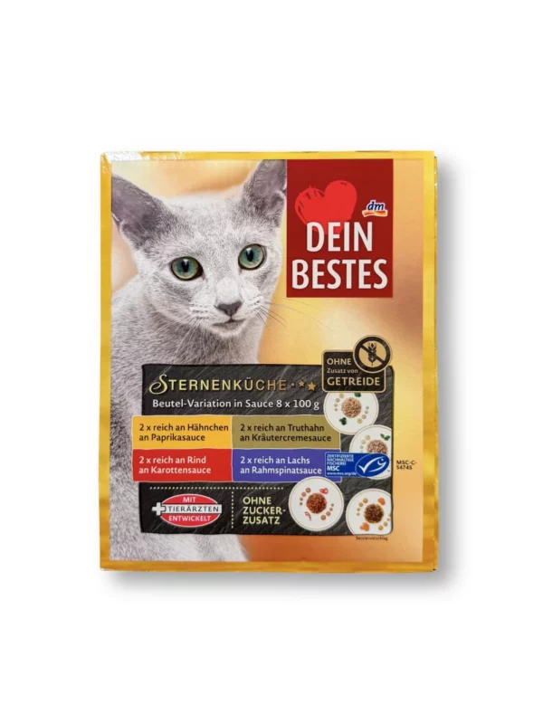 Wet cat food rich in chicken, turkey, beef & salmon, Sternenküche Multipack (8x100 g), 800 g