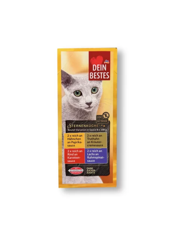 Wet cat food rich in chicken, turkey, beef & salmon, Sternenküche Multipack (8x100 g), 800 g