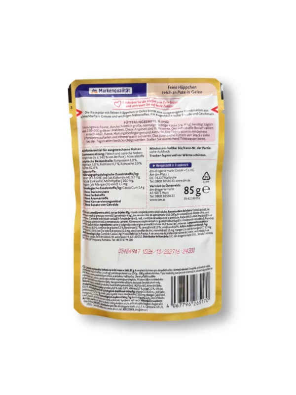 Wet cat food rich in turkey, fine morsels in jelly, feast for the eyes, 85 g