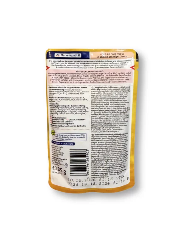 Wet cat food, rich in turkey with egg in sauce, Exquisit, 85 g