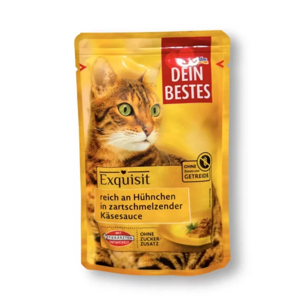 Wet cat food, rich in chicken in cheese sauce, Exquisit, 85 g