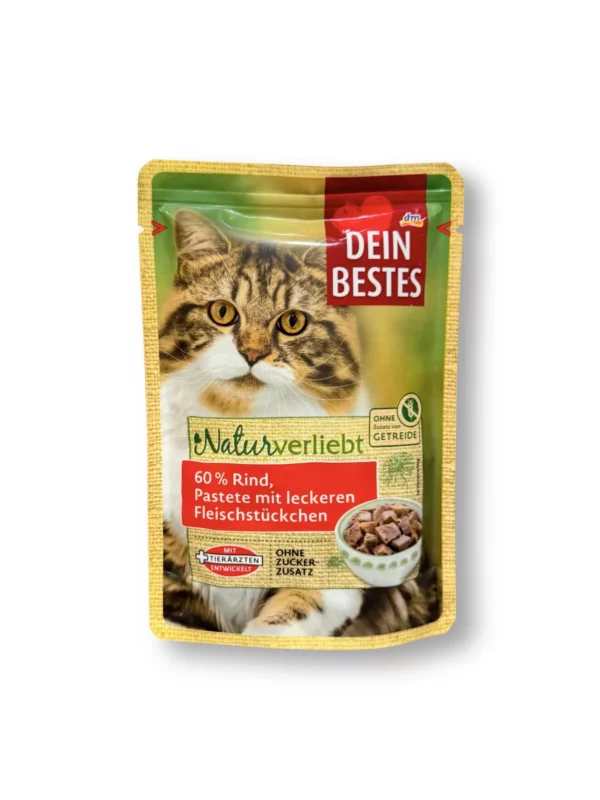 Wet cat food 60% beef with fillet, Naturverliebt, 85 g