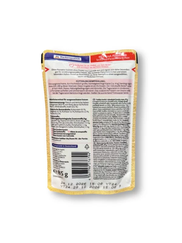 Wet cat food 60% beef with fillet, Naturverliebt, 85 g