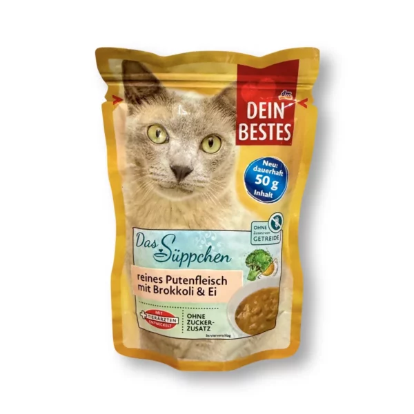 Wet cat food with turkey, broccoli & egg, the soup, 50 g