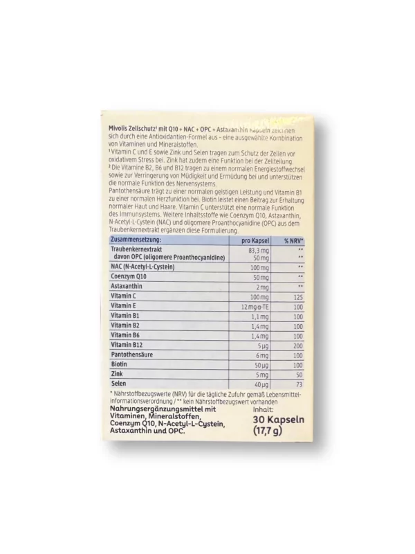 Cell Protection with Q10 + NAC + OPC + Astaxanthin Capsules, 30 Count, 17.7 g
