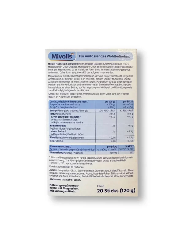 Magnesium Citrat 400 Granulat Sticks 20 St, 120 g