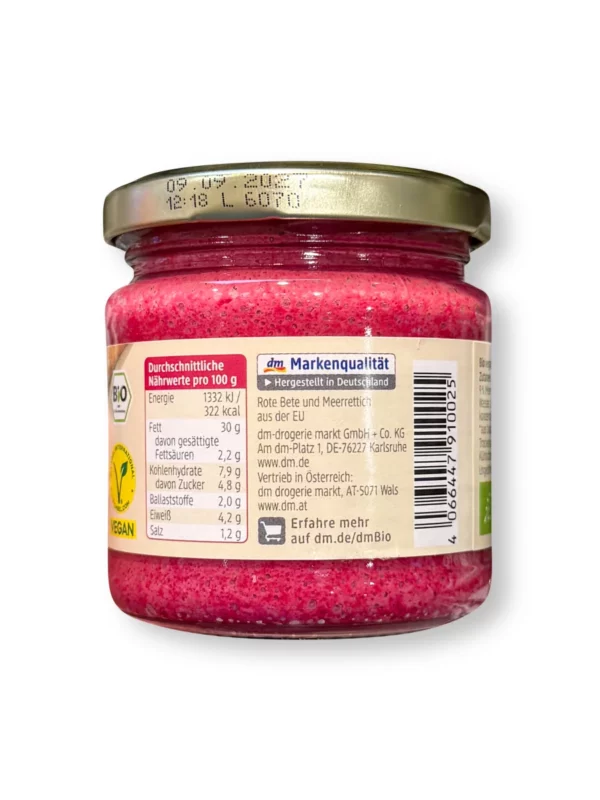 Streichcreme Rote Bete Meerrettich, 180 g Streichcreme Rote Bete Meerrettich, 180 g