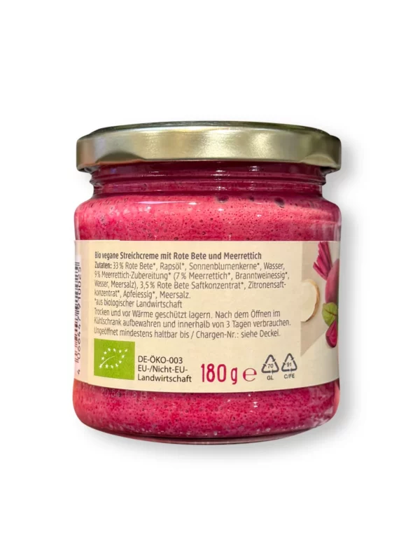 Streichcreme Rote Bete Meerrettich, 180 g Streichcreme Rote Bete Meerrettich, 180 g