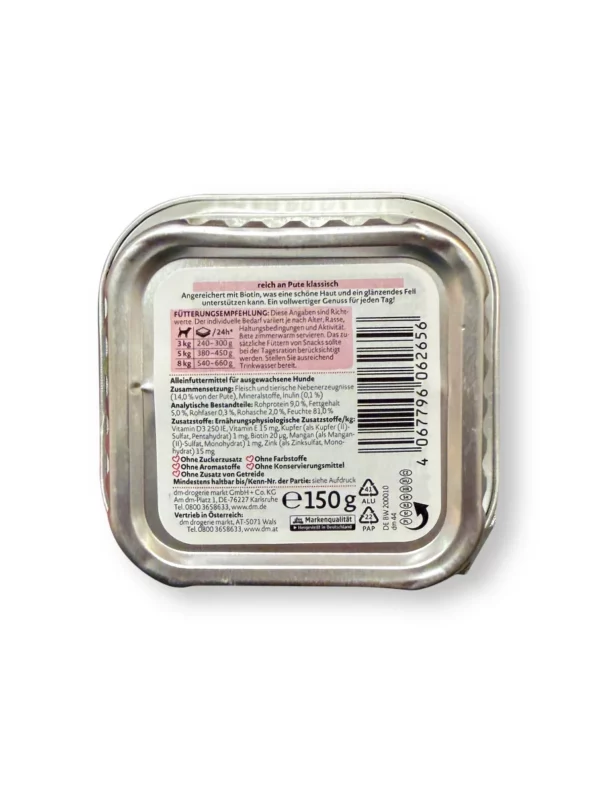 Nassfutter Hund reich an Pute, 150 g