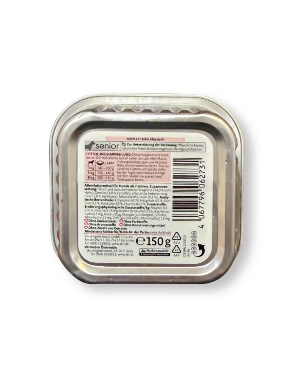 Nassfutter Hund reich an Huhn mit Kartoffel, Senior, 150 g