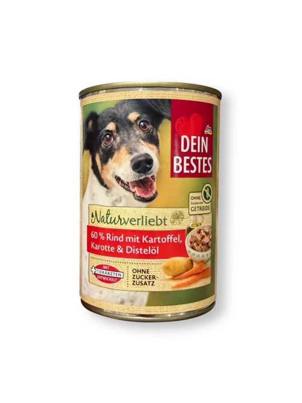 Nassfutter Hund mit Rind, Kartoffel, Karotte & Distelöl, Naturverliebt, 400 g