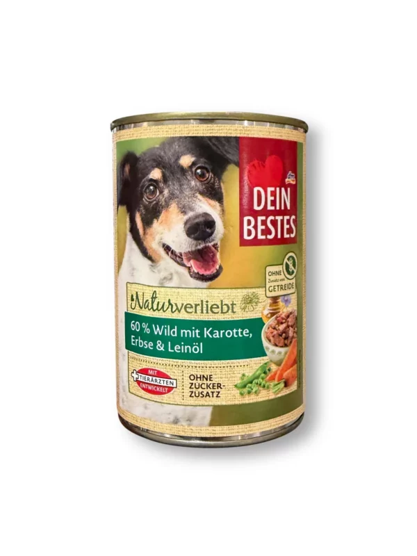 Nassfutter Hund mit Wild, Karotten, Erbsen & Leinöl, Naturverliebt, 400 g