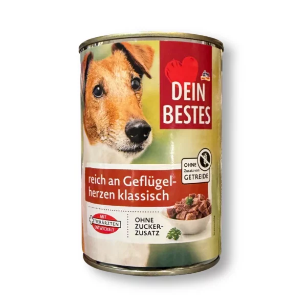Wet dog food rich in chicken hearts, 400 g