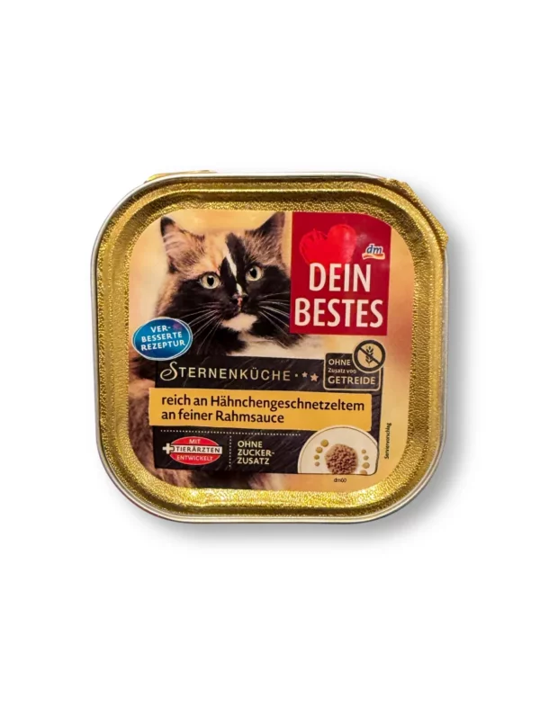 Nassfutter Katze reich an Hähnchengeschnetzeltem an feiner Rahmsoße, Sternenküche, 100 g