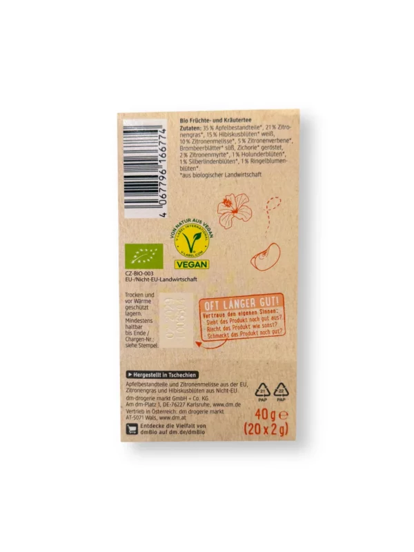 Früchtetee "Traumhafter Frühlingstee" mit Apfel, Hibiskus & Zitronenmelisse (20 Beutel), 40 g Früchtetee "Traumhafter Frühlingstee" mit Apfel, Hibiskus & Zitronenmelisse (20 Beutel), 40 g