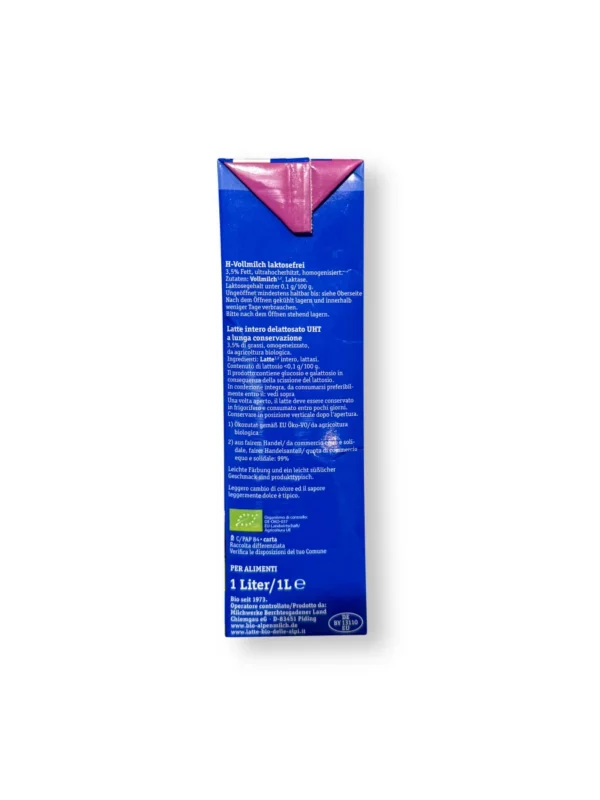 Milch, haltbare Alpenmilch, 3,5% Fett, laktosefrei, 1 l